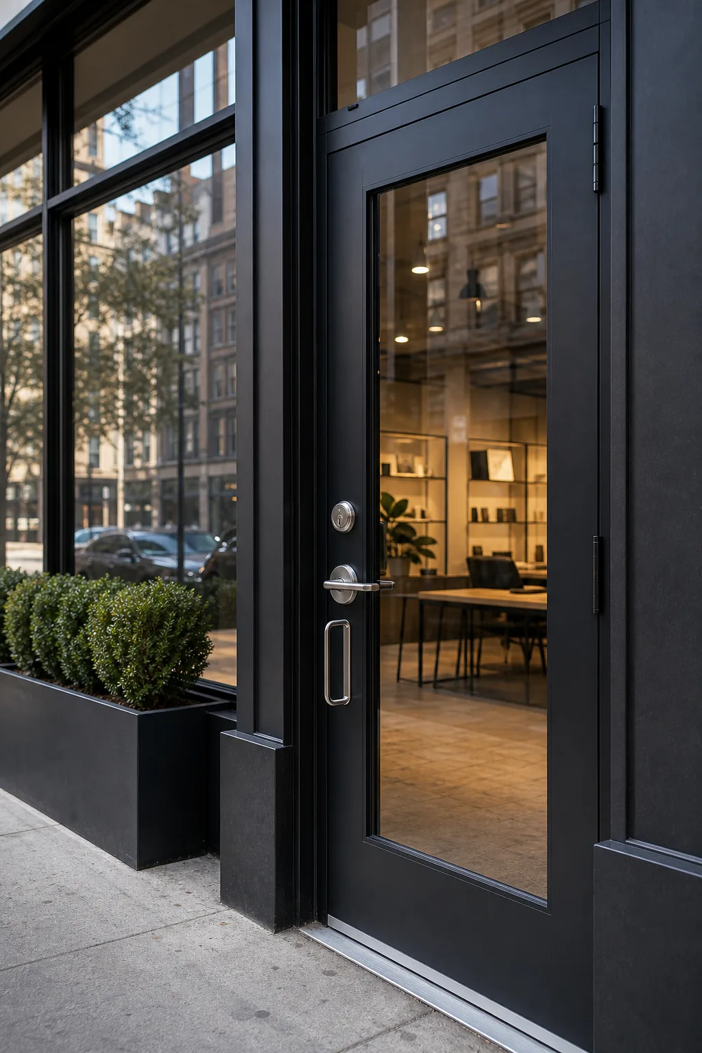 Storefront entrance for commercial locksmith service